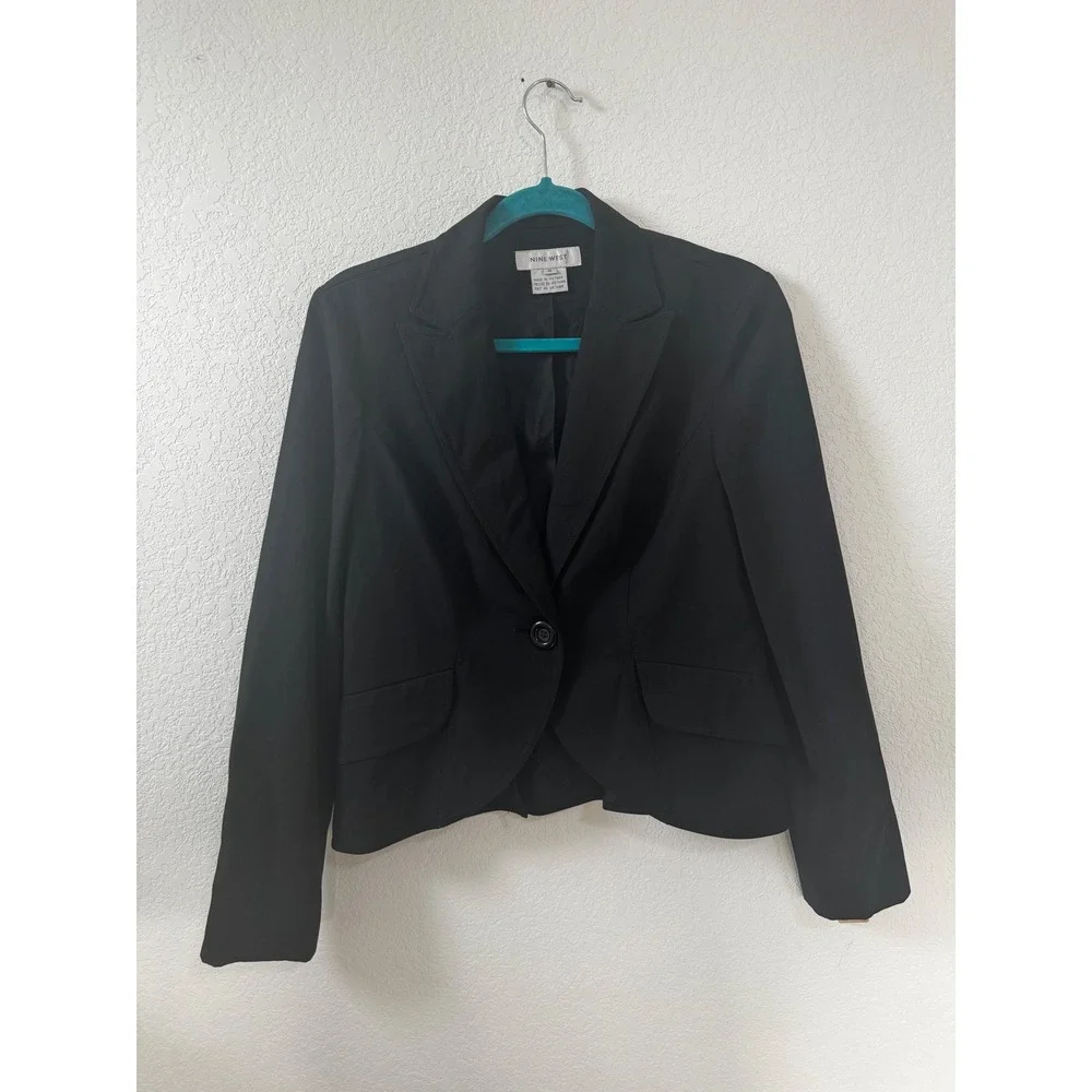 Nine‎ West Women Black One Button Blazer Jacket Size 8